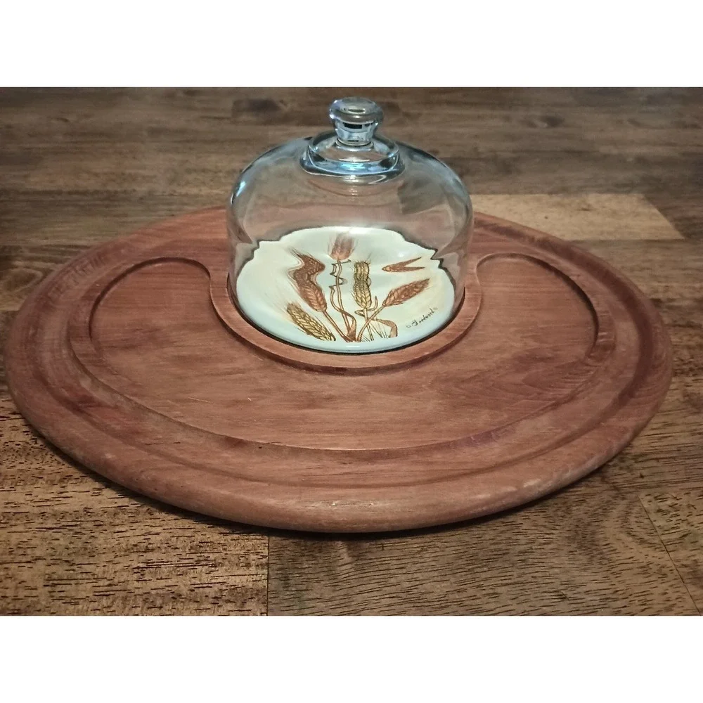 Vintage 70s Teakwood - Goodwood Cheese Charcuterie Board Tray Glass Cover